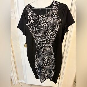 Drama Gold Sheath Black Stretch w Animal Print Dress Like New Condition Size 3X